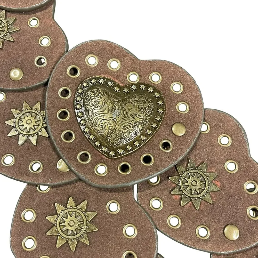 Western Heart Concho Faux Leather Belt Brown Adjustable Cowgirl Boho Rodeo